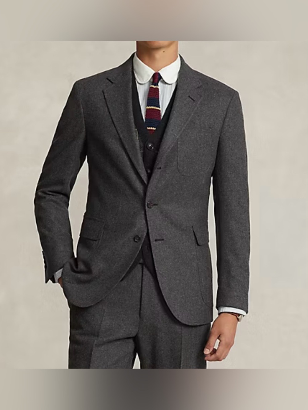 $1498 Polo Ralph Lauren 42L Gray Tailored Wool Flannel Suit